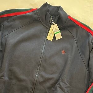 Original Penguin Navy Jacket with Red and Green Stripes